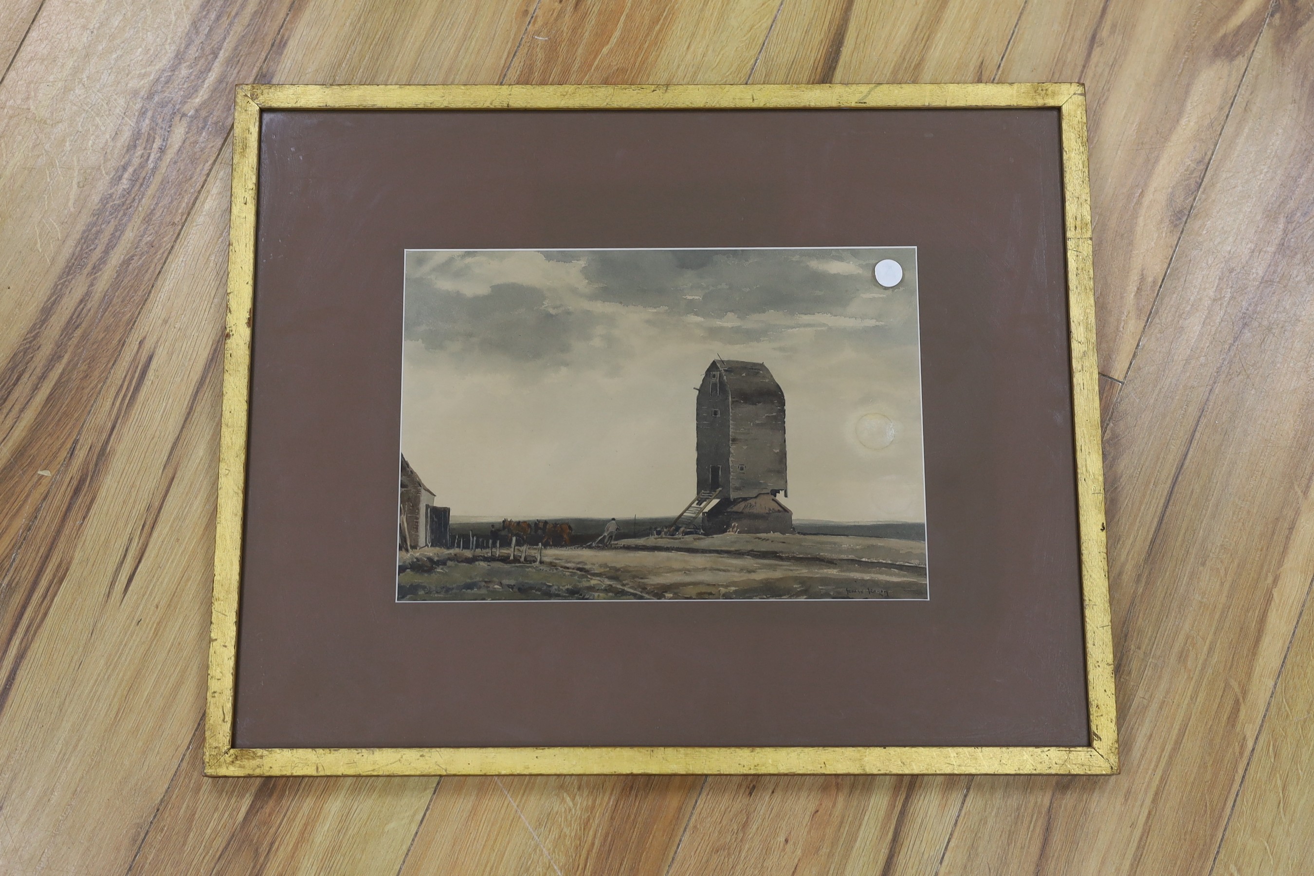 George Graham (1882-1949), watercolour, Windmill in a landscape, signed, 24 x 35cm